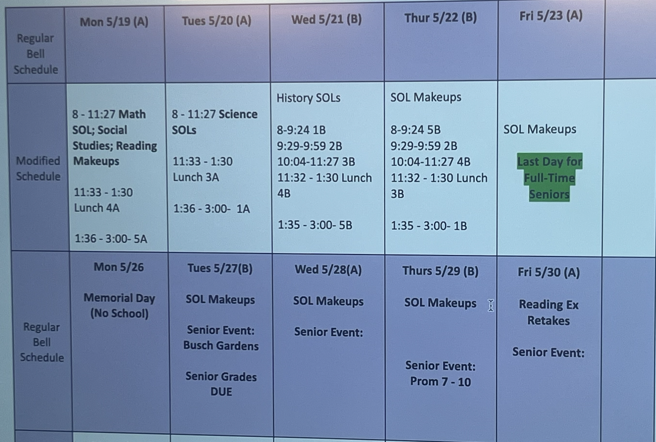 May 19 to 23 schedule